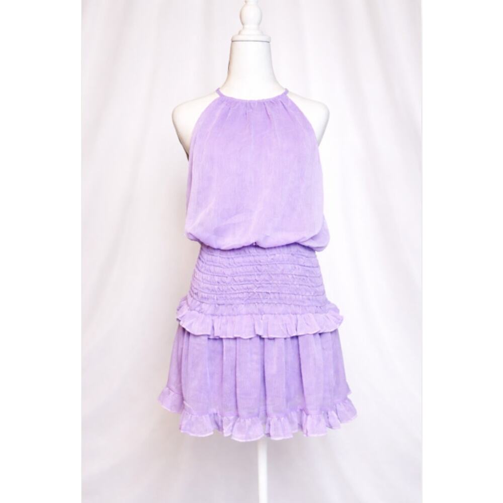 The Impeccable Pig Lavender Purple Tiered Smocked Ruffle Mini Dress Medium